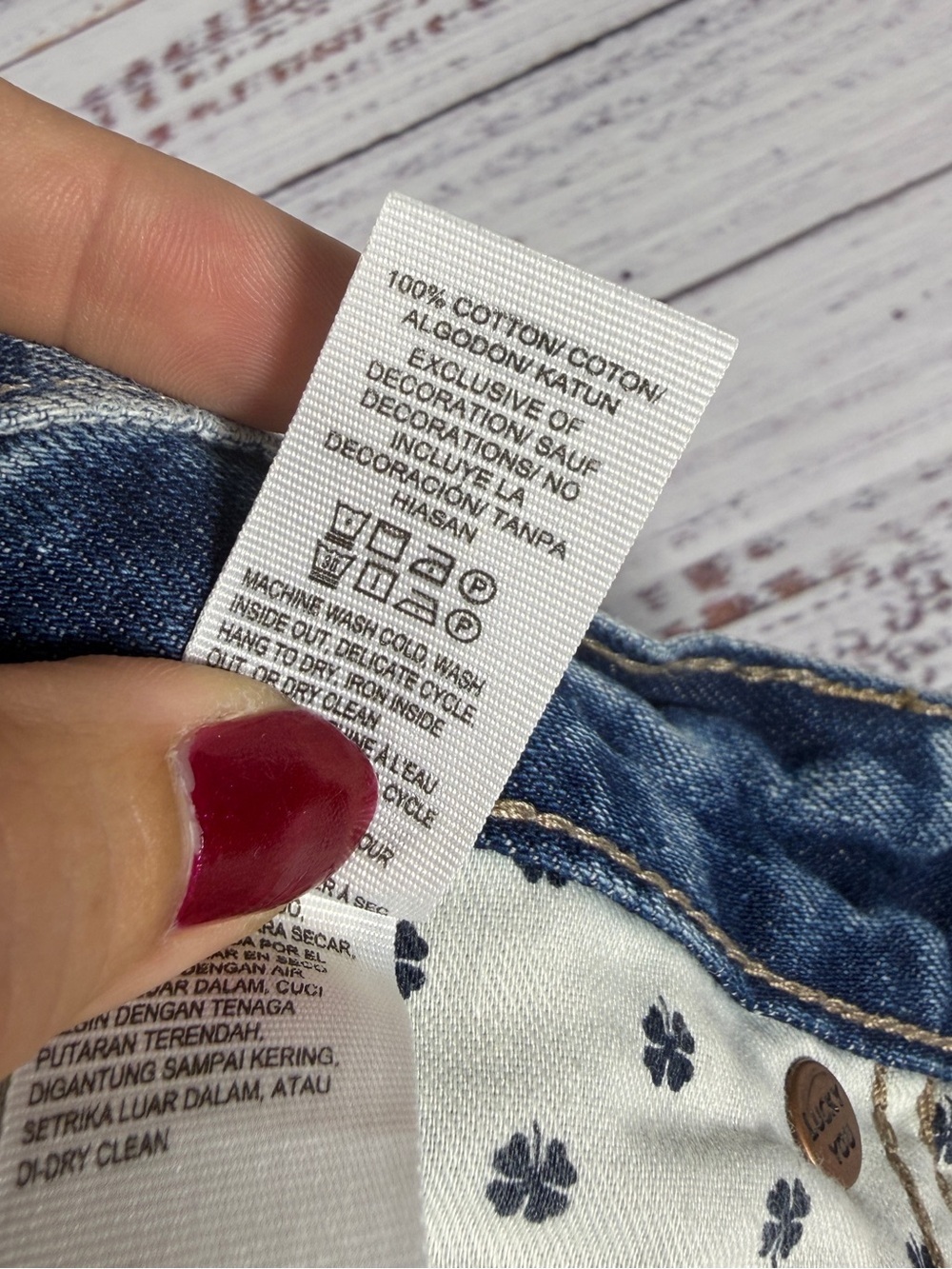 Lucky Brand Distressed Denim Shorts with Smiley Patch - Blue - Picture 5 of 8
